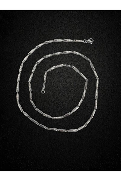 Tasarım Steel Necklace Titanium Melon Line Motif Model 2 mm 55 cm Silver (Si̇lver)