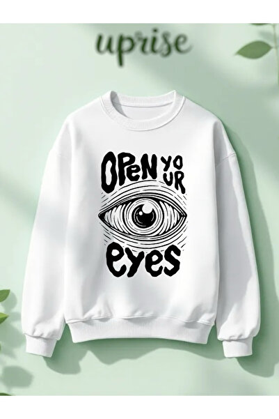 Vordevia Hanorac Open Your Eyes cu imprimeu Cotton 3 Yarn B guler rotund O supradimensionat