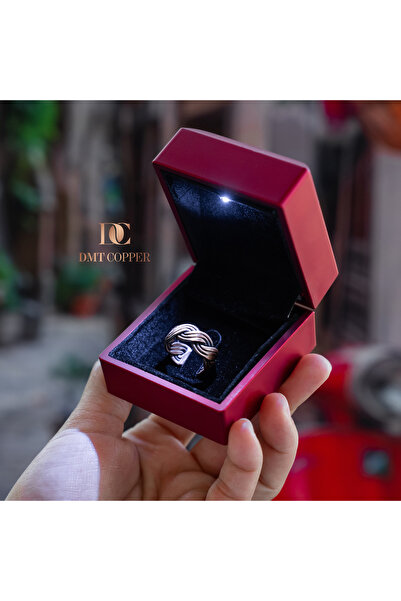 DMT COPPER HOME Handmade Braided Copper Ring, Adjustable, Antique Rustic Design, Red Gift Ku