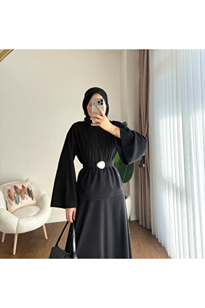 RFK Butik Women's Thessaloniki Fabric Belt Detailed Skirt Suit - Black