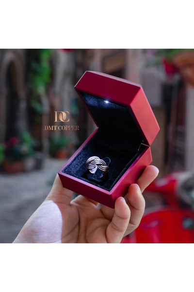 DMT COPPER HOME Handmade Braided Copper Ring, Adjustable, Antique Rustic Design, Red Gift Ku