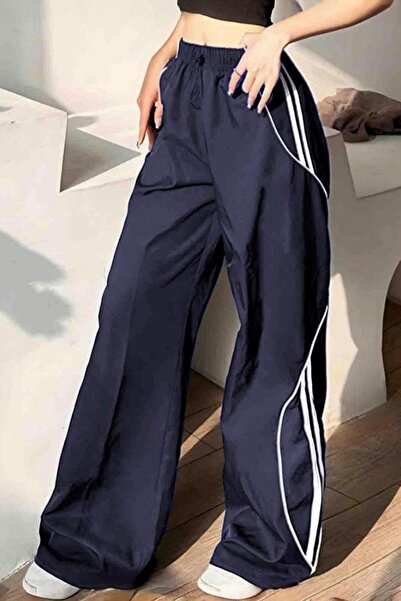 harmony factory Navy Blue Sports White Striped Sweatpants