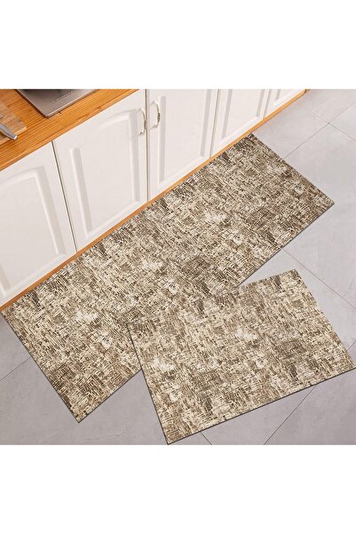 OEM Set of 2 Non-Slip Rugs, Beige Abstract, 80 x 150 / 80 x 300 cm