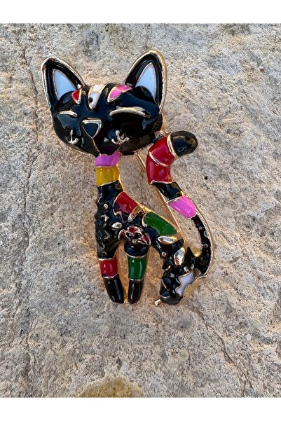 Emira Luxe Accessories Renkli Kedi Broş – Sevimli Metal Kadın Aksesuar