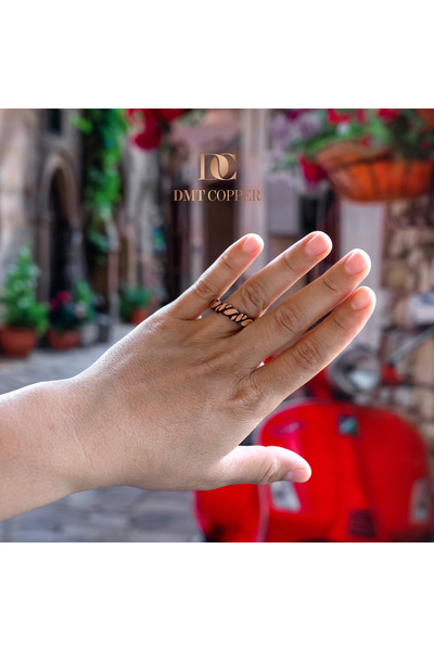 DMT COPPER HOME Handmade Braided Copper Ring, Antique Rustic Design, Adjustable, Red Gift Ku