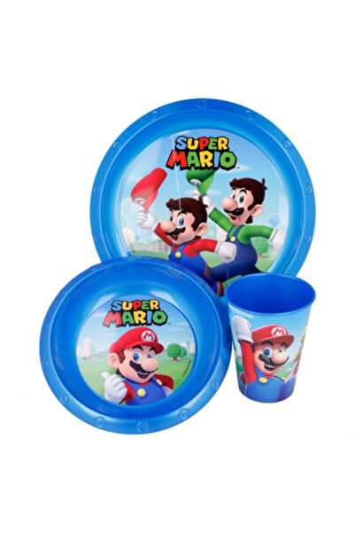 Super mario set mic dejun din plastic 3 piese