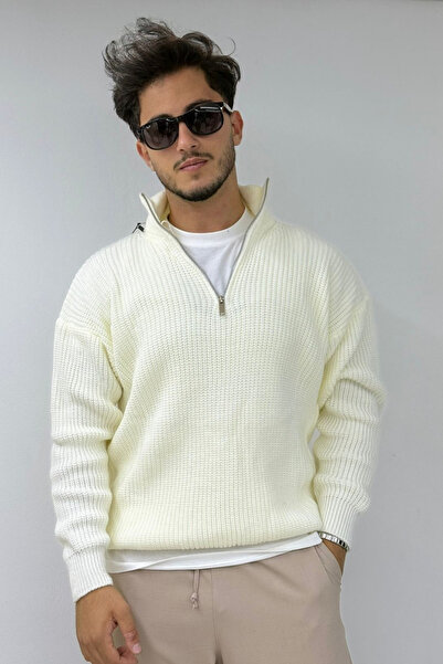thesunfyre Men's Oversize Half-Zip High-Neck Knitwear Knitted Sweater