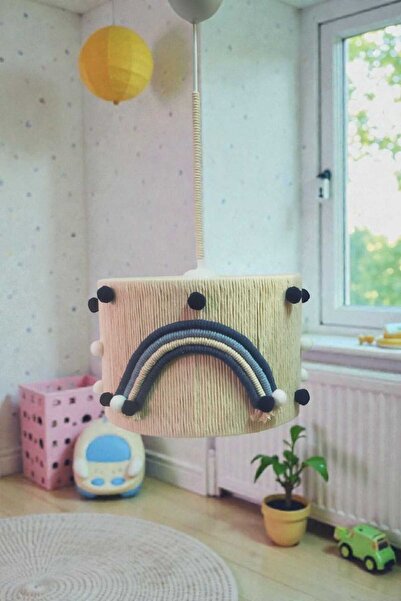 C&A&B KUZEY AVİZE Ekru Makrome Ip Sargılı Renkli Gökkuşağı Lacivert Beyaz Pon...