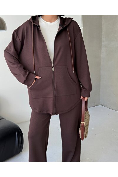 MODA CESE طقم بغطاء للرأس مصنوع من قماش المودال مع سحاب معدني مناسب للملابس ا...