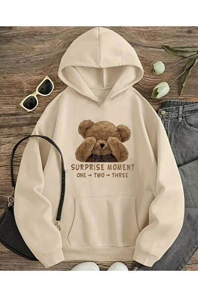 Elvino Surprise Moment Teddy Bear με τύπωμα Γυναικεία/Ανδρικά Unisex oversized με κουκούλα Φούτερ με με κουκούλα κλωστές