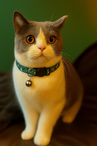 PAWNEST Green Christmas New Year Themed Adjustable Cat Collar – with Rattles,...