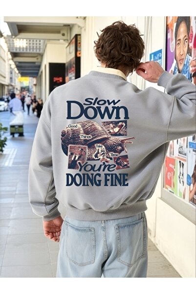 ArtYus Unisex Long Sleeve Slow down Transfer Printed Crew Neck Sweatshirt