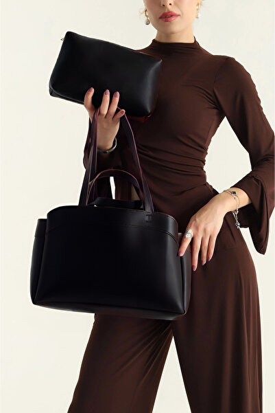 Rivina حقيبة يد وكتف نسائية من ماري مع غطاء مغناطيسي وتفاصيل محفظة باللون الأسود