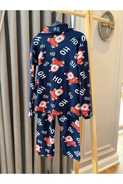 Baby Aden New Year's Christmas Santa Claus Pajama Party Ribbed Knit Girls' Pajama Set with Teddy Bear