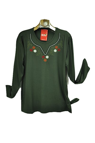 elma abone Plus Size Combed Cotton Embroidered Blouse