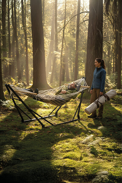 SAFDERUN LIVE Katlanabilir Hamak, Portatif Hamak, Kamp Hamağı, Taşınabilir Ça...