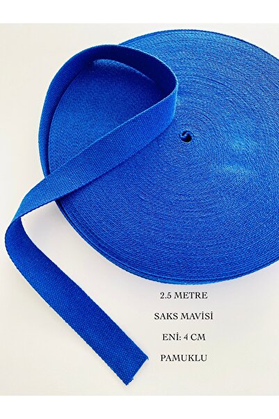 seyranat Saks Mavisi 2.5 Metre Eni 4 Cm Pamuklu Cüzdan-Çanta Askısı, Sapı, Ko...