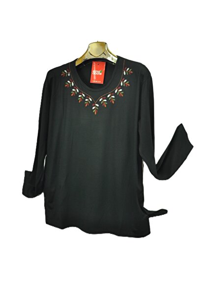 elma abone Plus Size Combed Cotton Embroidered Blouse