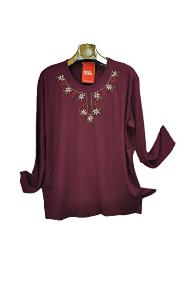 elma abone Plus Size Combed Cotton Embroidered Blouse