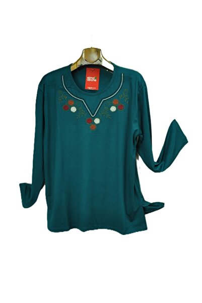 elma abone Plus Size Combed Cotton Embroidered Blouse