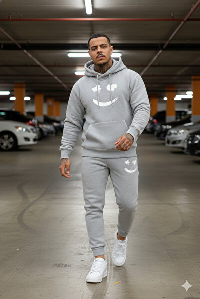 WOODROFFE με τύπωμα Ανδρικό Σετ Φόρμας με κουκούλα Γκρι Φόρμες oversized Boyfirend