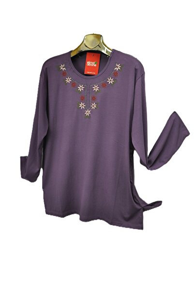 elma abone Plus Size Combed Cotton Embroidered Blouse