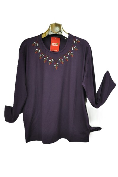 elma abone Plus Size Combed Cotton Embroidered Blouse