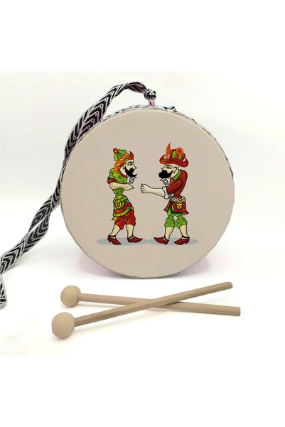 Souvenest Karagöz Hacivat Printed, Real Leather, Toy Children's Drum (1-5 Years) (Blue)