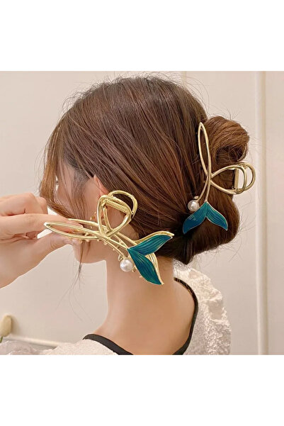 GÜLPEŞE Gold Metal Turkuaz Balık Kuyruğu Mandal Toka XP-584