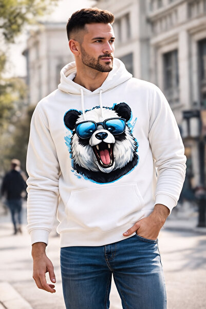 ocke Panda Printed Unisex White Hooded Hoodie – Oversized Streetwear Sweatshirt