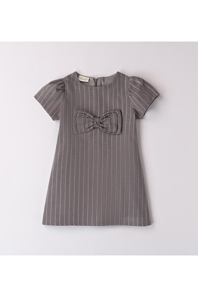 Sarabanda - Dress with striped pattern and bow applique, Gray, 104 cm