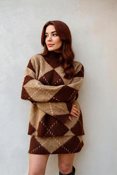 winter club Set de pulover cu fustă cu model Caridi Baklava