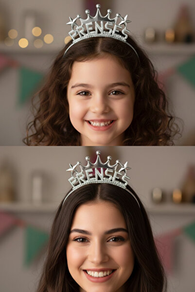 Baloncu Nene Gümüş Prenses Yazılı Kız Çocuk ve Yetişkin Doğum Günü Mika Tacı ...