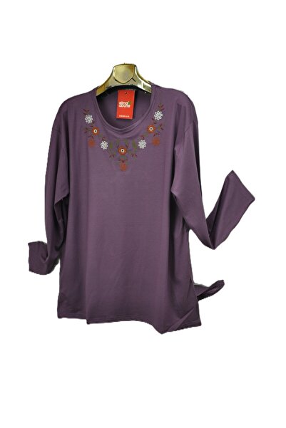 elma abone Plus Size Combed Cotton Embroidered Blouse