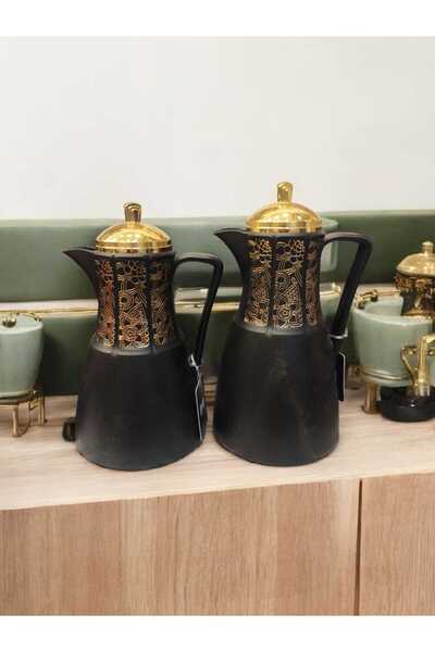 Alsaif Gallery Al-Marhoumi Black and Gold Pressure Thermos Set – 1 Liter and 750 ml