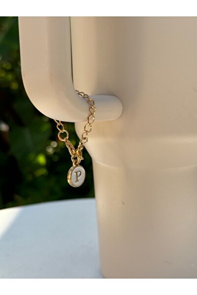 YuccaCo Accessorize Your Life White Thermos Compatible Accessory with Letter P/Letter P Thermos Charm/Letter Thermos Ornament