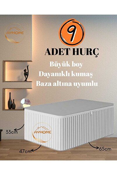 AYHOME Hurç 9 Adet Gri Çizgili Büyük Boy Bza Altı Çekyat Hurç _ 65 X 47 X 33 ...
