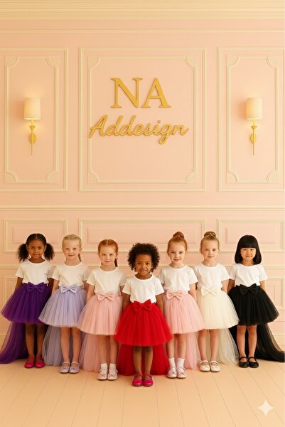 NA ADDESIGN Fluffy Tutu Skirt with Tail – Lining Elastic Waistband, Bow Buckle (7 Colors)