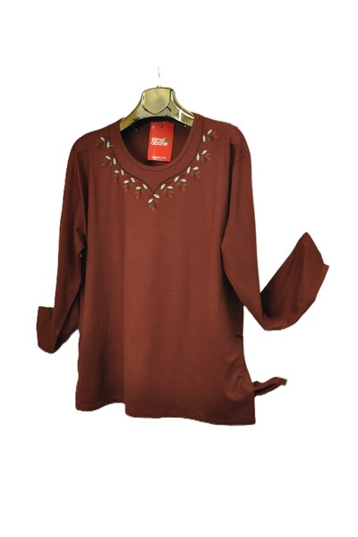 elma abone Plus Size Combed Cotton Embroidered Blouse