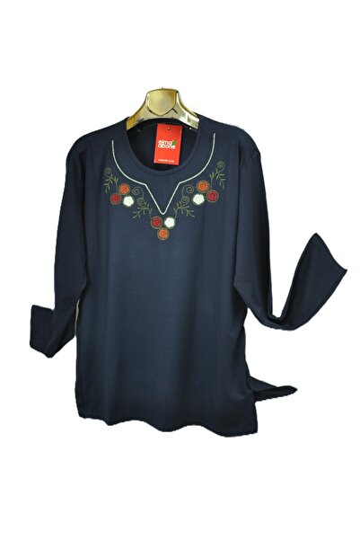 elma abone Plus Size Combed Cotton Embroidered Blouse
