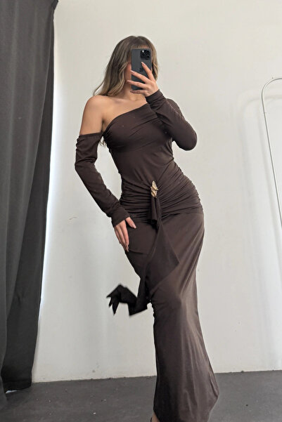 MARTYZ One Shoulder Accessory Detailed Long Dress