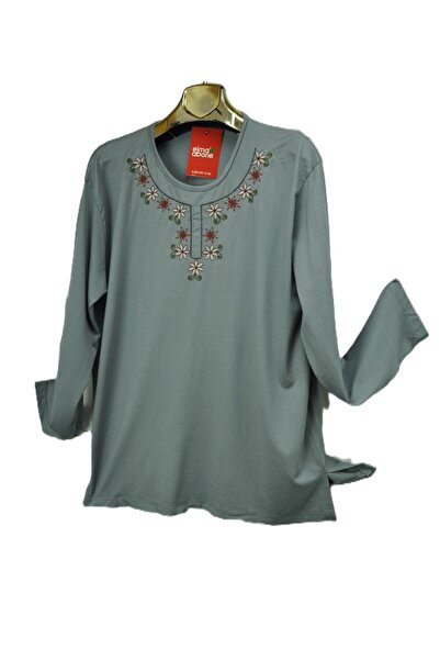 elma abone Plus Size Combed Cotton Embroidered Blouse