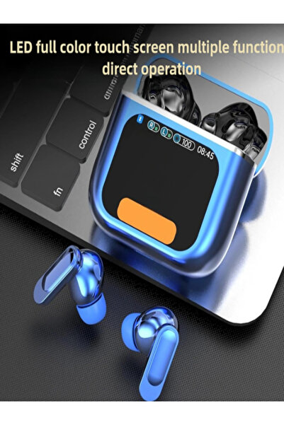 OEM Blue TWS Wireless Headphones, 1.9″ LCD Touch Screen, ANC+ENC, Bluetooth 5.4, HiFi Sound, 80h Battery Life