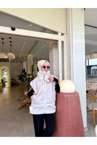 Nsade Ensade Plush Lined Belt Detailed Oversized Women's Leather Coat