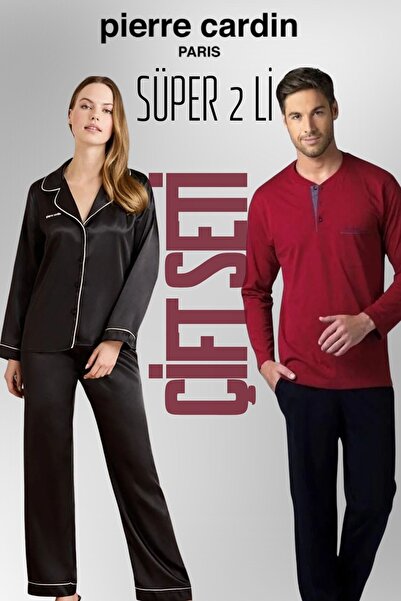 Pierre Cardin Saten Biyeli Pijama Takımı-Damat Pijama Takımı GELİN DAMAT ÇEYİZ SEVGİLİLER GÜNÜ