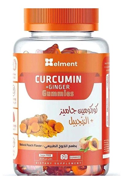 Elment Curcumin + Ginger Gummies - Natural Peach Flavor, 60 Pieces