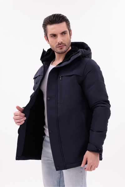 MYRAB DENİM Men's Stone Inside Fleece and Fur Waterproof Winter Coat & Jacket & Parka