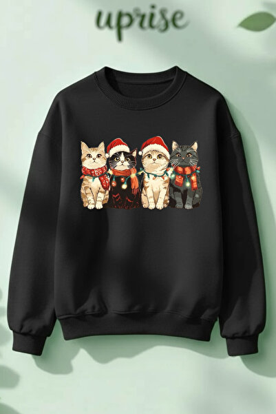 Vordevia pisică Anul Nou Crăciun cu imprimeu Bumbac 3 fire B guler rotund O s...