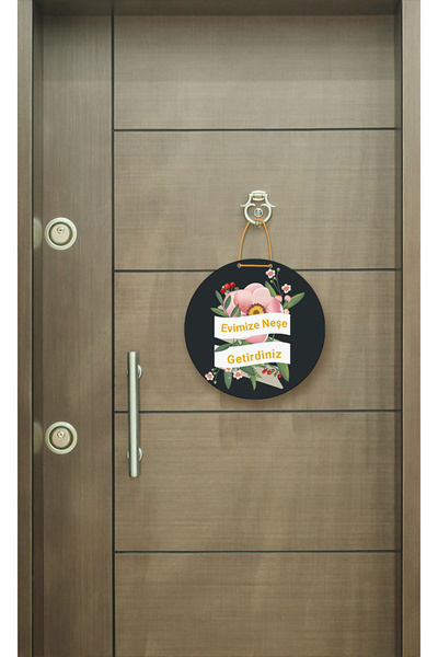 M&H Quality Ornament decorativ pentru ușă din MDF cu fundal negru și flori ro...