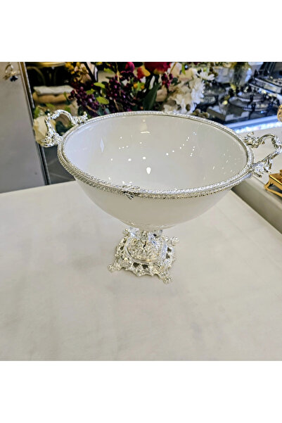 MaviDamla 26 cm Cast Metal Frame Porcelain Bowl with Legs Silver